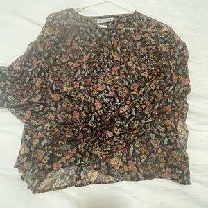 Zara Black and Orange Asymmetrical Blouse with Mandarin Collar